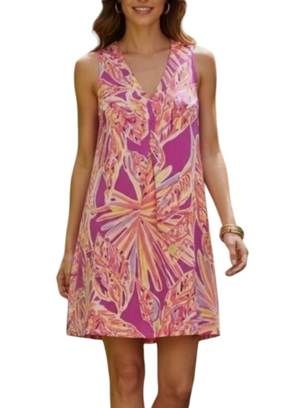 Lilly Pulitzer Amina Sleeveless Swing Dress Sunseekers Print‎ Vibrant Size Small
